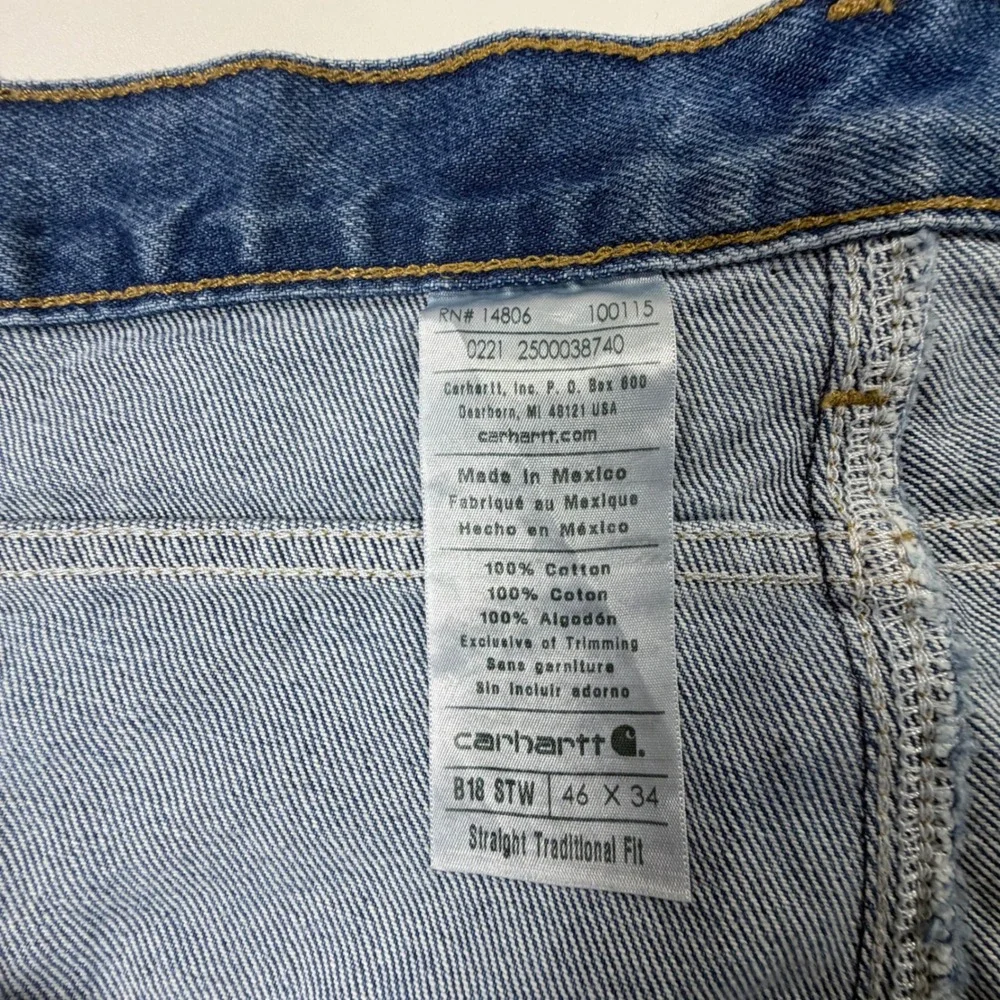 Carhartt Tapered Leg Jeans Mens 46x34 Blue B18 STW Straight Traditional Fit